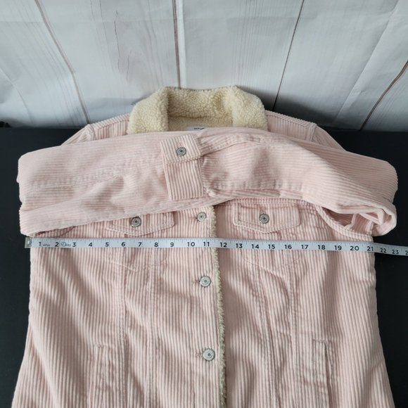 Old Navy Light Pink Sherpa Lined Corduroy Trucker Jacket, Women’s L, Button-Down - Picture 9 of 10